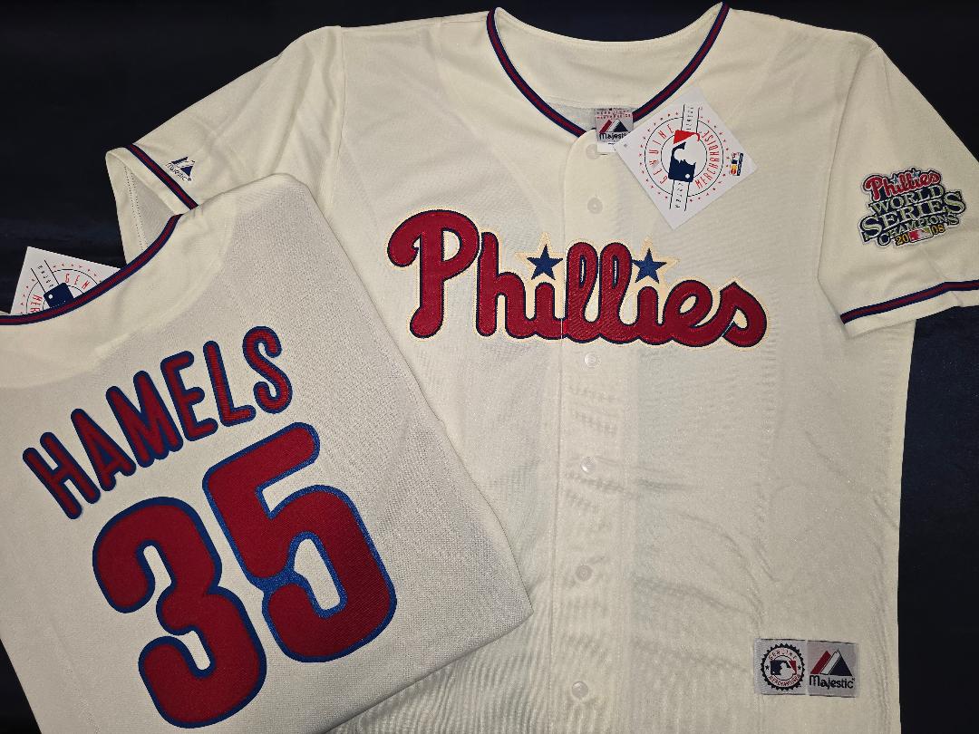 Majestic Philadelphia Phillies COLE HAMELS 2008 World Series Champions Baseball Jersey IVORY