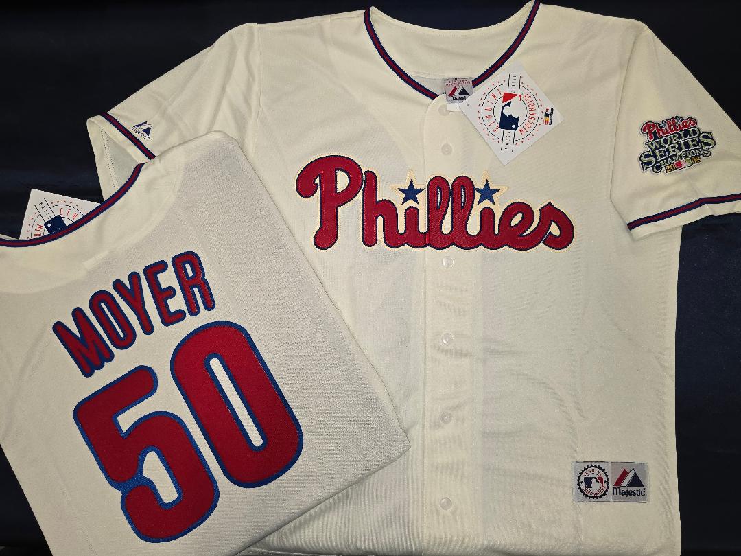 Majestic Philadelphia Phillies JAMIE MOYER 2008 World Series Champions Baseball Jersey IVORY