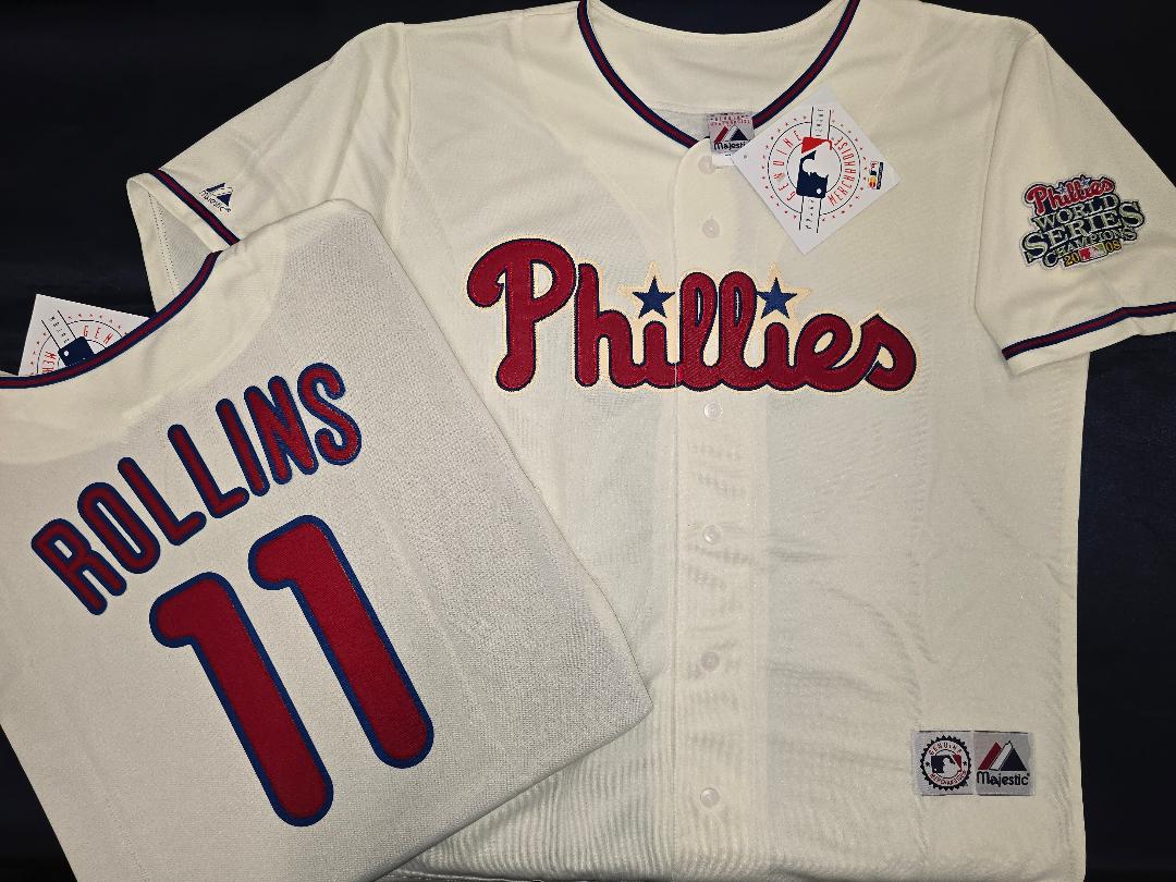 Majestic Philadelphia Phillies JIMMY ROLLINS 2008 World Series Champions Baseball Jersey IVORY