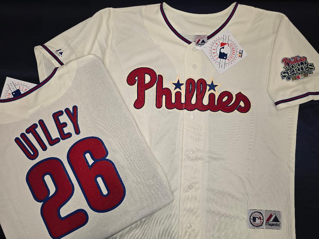 Majestic Philadelphia Phillies CHASE UTLEY 2008 World Series Champions Baseball Jersey IVORY