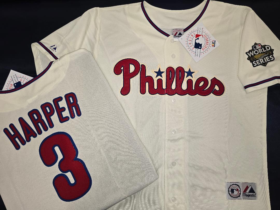 Majestic Philadelphia Phillies BRYCE HARPER Sewn 2022 World Series Baseball Jersey IVORY