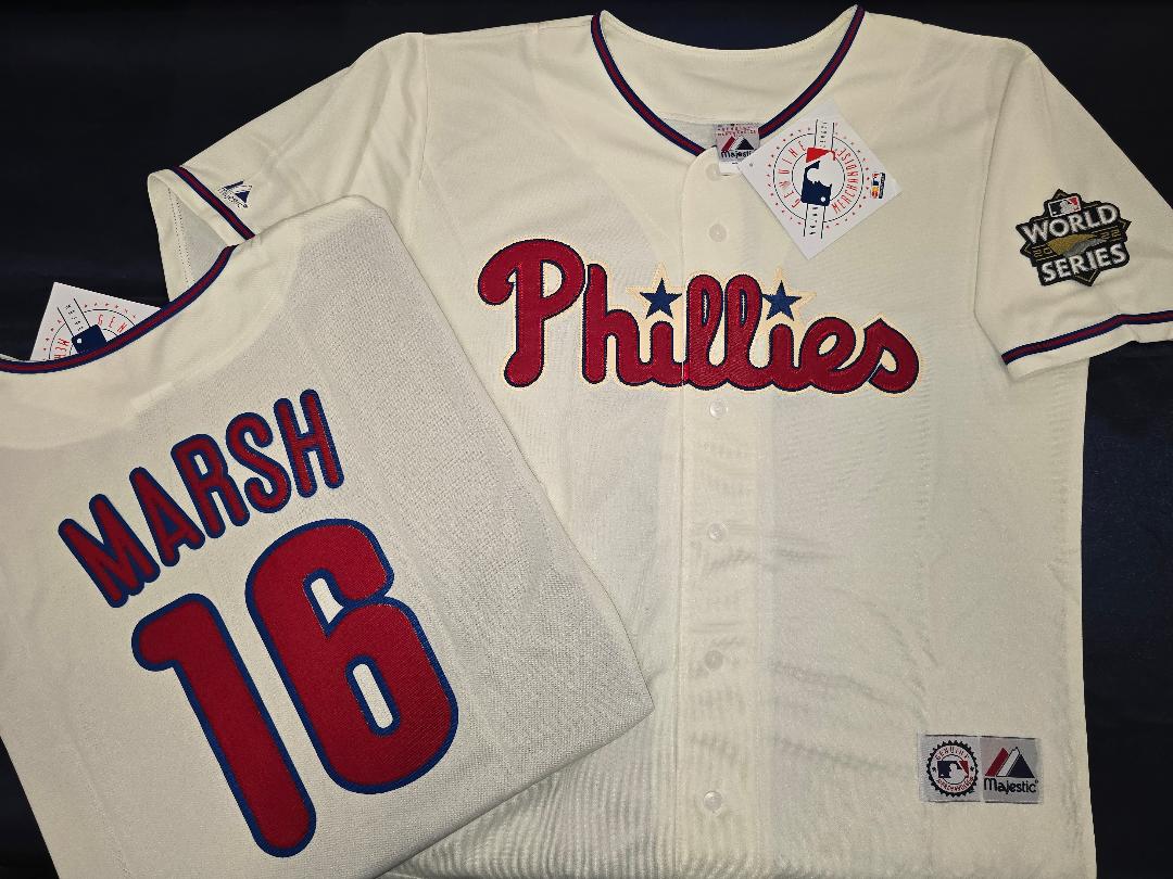 Majestic Philadelphia Phillies BRANDON MARSH Sewn 2022 World Series Baseball Jersey IVORY