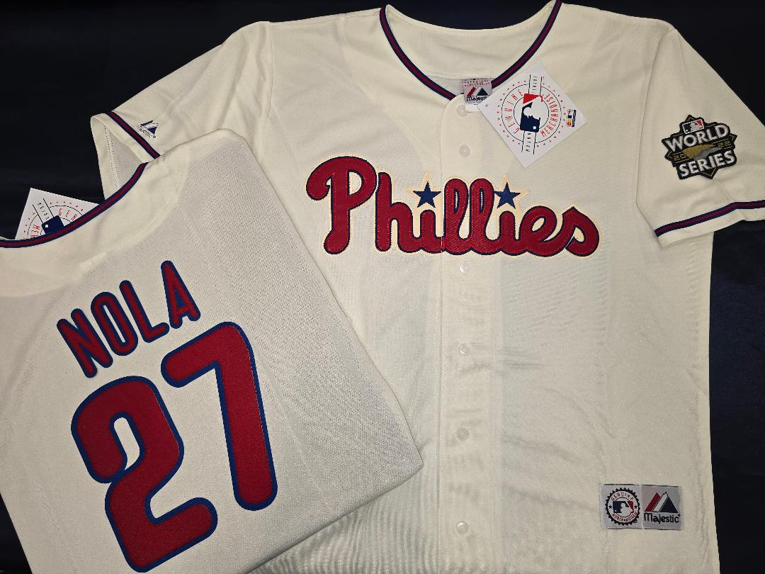 Majestic Philadelphia Phillies AARON NOLA Sewn 2022 World Series Baseball Jersey IVORY