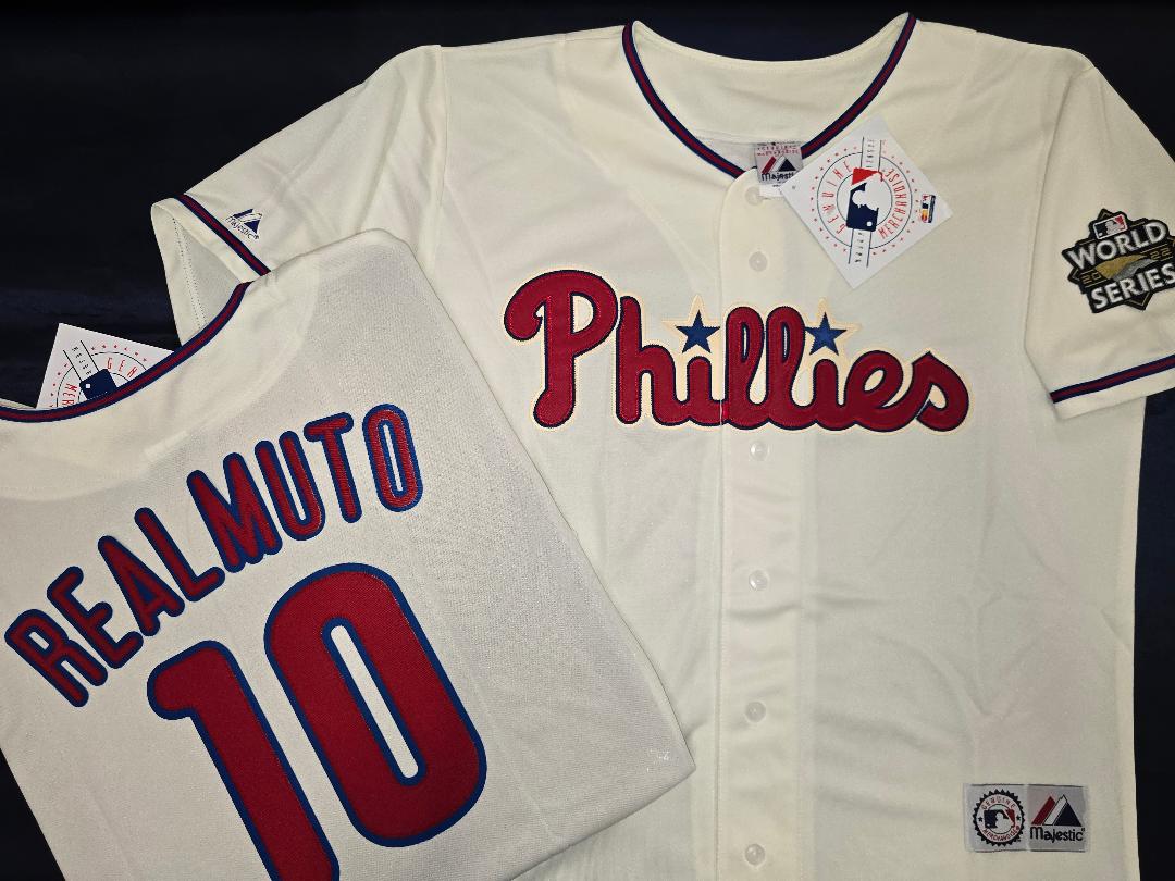 Majestic Philadelphia Phillies JT REALMUTO Sewn 2022 World Series Baseball Jersey IVORY