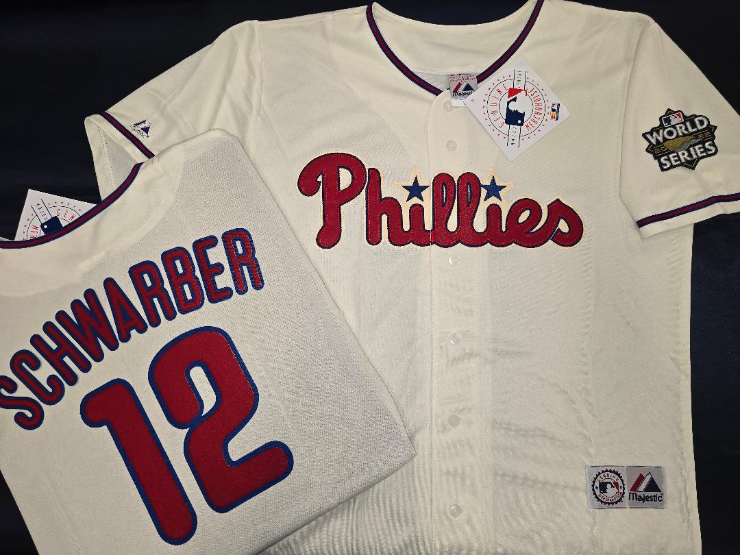 Majestic Philadelphia Phillies KYLE SCHWARBER Sewn 2022 World Series Baseball Jersey IVORY