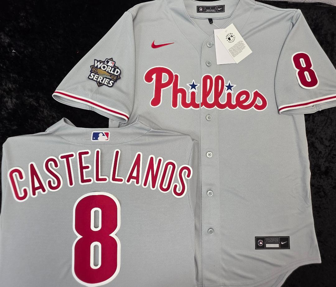 Nike Philadelphia Phillies NICK CASTELLANOS Sewn 2022 World Series Baseball Jersey GRAY