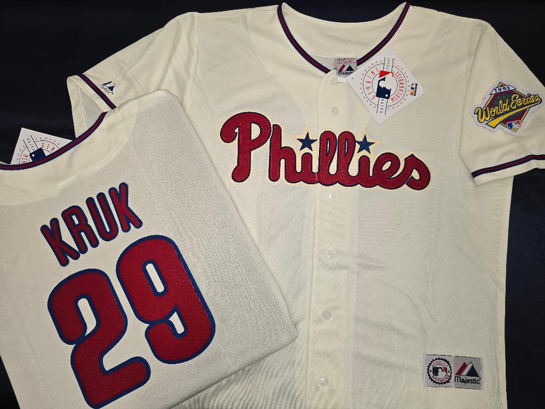 Majestic Philadelphia Phillies JOHN KRUK 1993 World Series Baseball Jersey IVORY