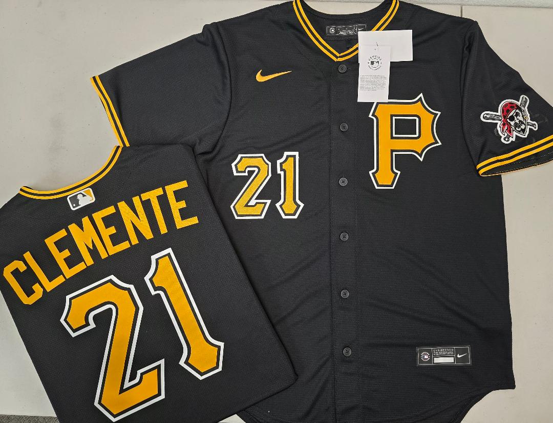 Nike Pittsburgh Pirates ROBERTO CLEMENTE Sewn Baseball Jersey BLACK