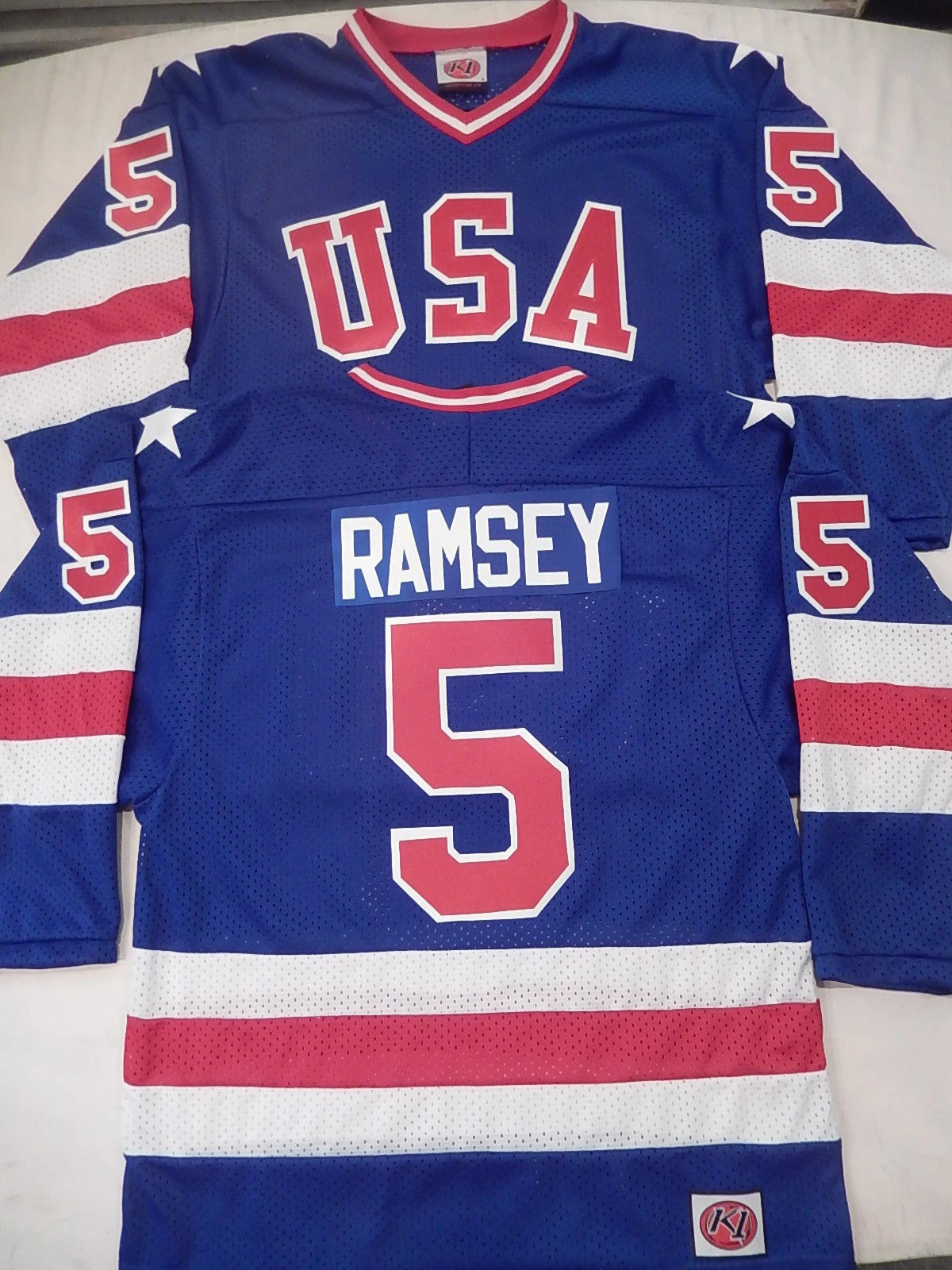 Mens K1 MIKE RAMSEY 1980 Miracle On Ice Hockey Jersey BLUE