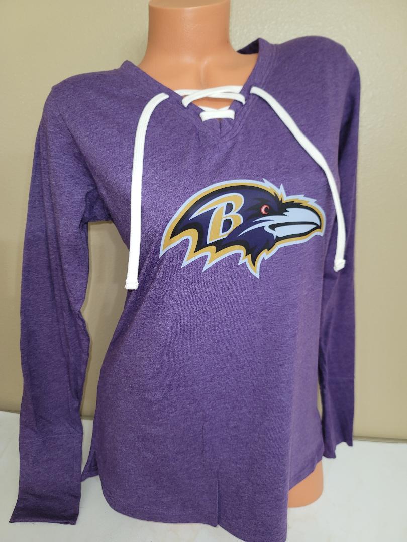 Womens Ladies BALTIMORE RAVENS "Stripes" Long Sleeves Football Jersey SHIRT PURPLE New