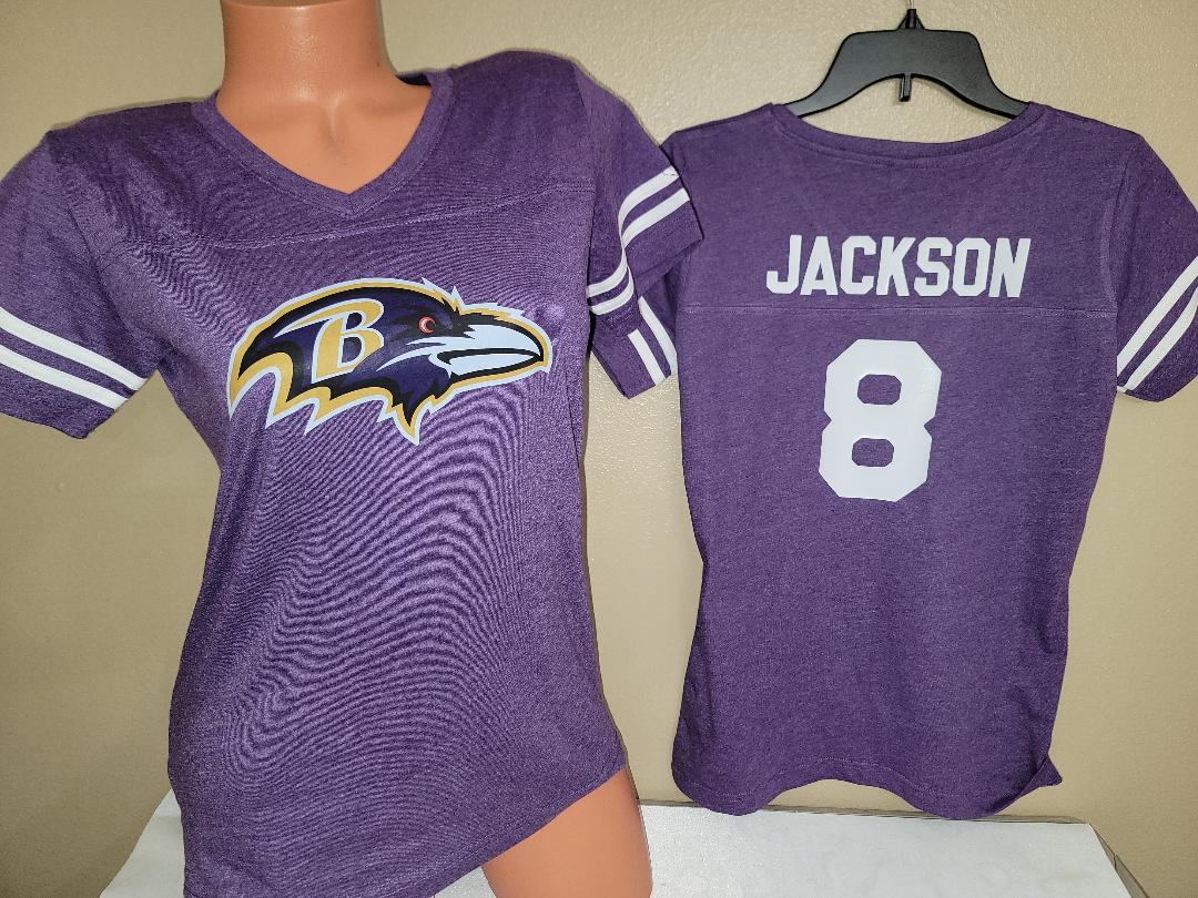 Womens Ladies Baltimore Ravens LAMAR JACKSON "Stripes" Football Jersey SHIRT PURPLE New