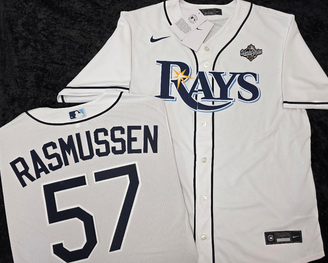 Nike Tampa Bay Rays DREW RASMUSSEN 2026 World Series Sewn Baseball Jersey WHITE