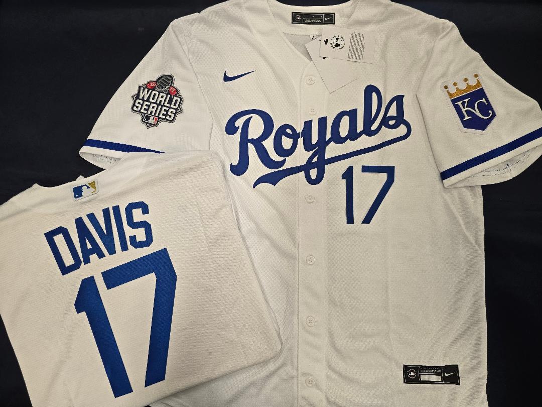 Nike Kansas City Royals WADE DAVIS 2015 WORLD SERIES Sewn Baseball Jersey WHITE