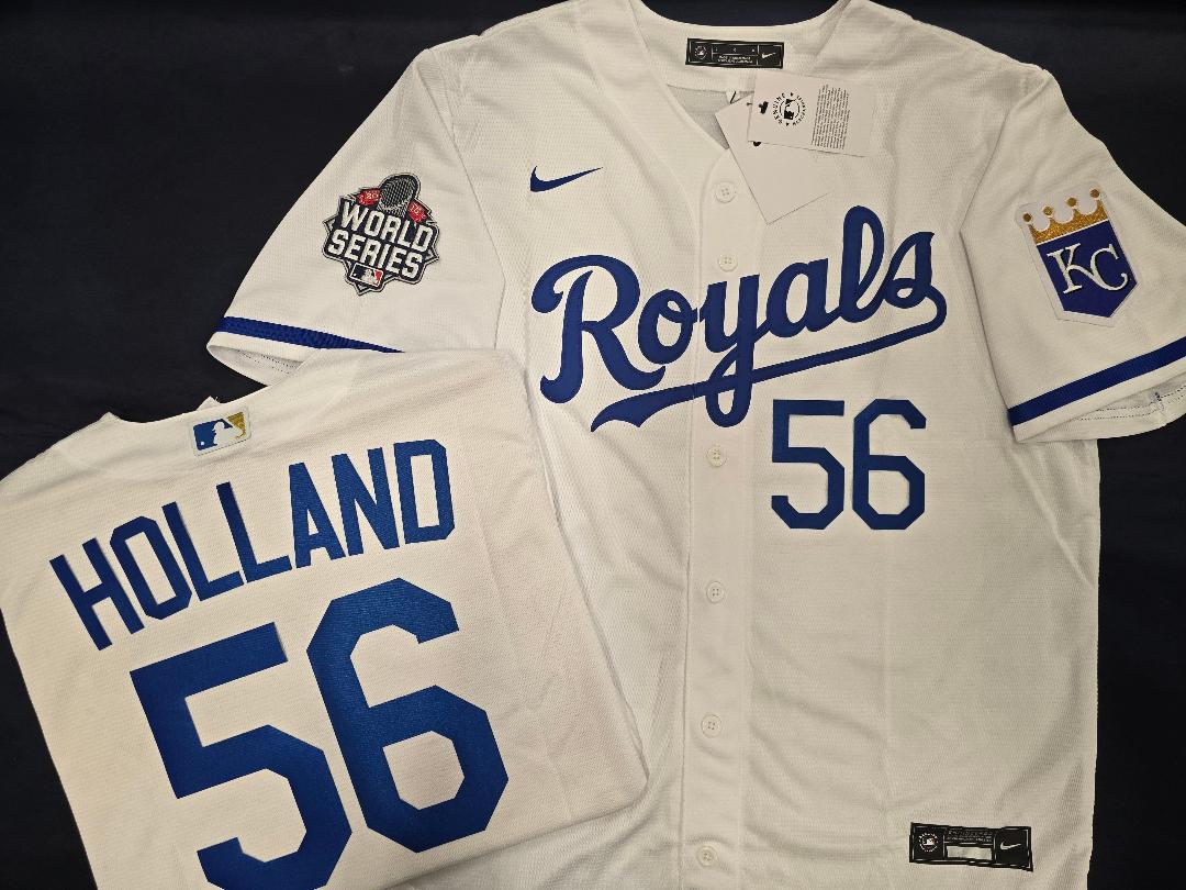 Nike Kansas City Royals GREG HOLLAND 2015 WORLD SERIES Sewn Baseball Jersey WHITE