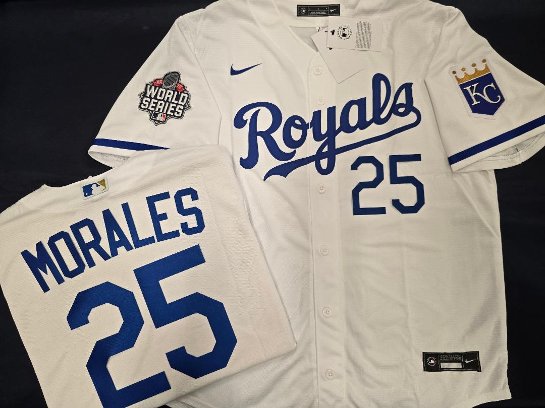Nike Kansas City Royals KENDRYS MORALES 2015 WORLD SERIES Sewn Baseball Jersey WHITE