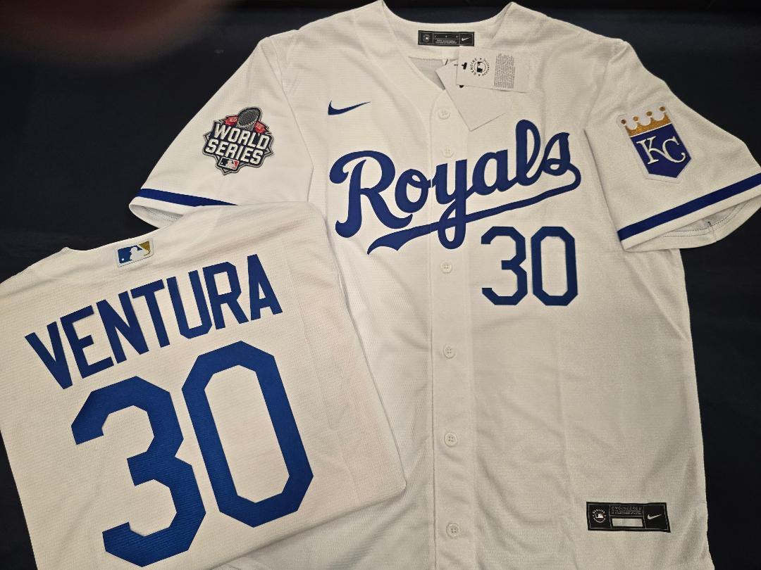 Nike Kansas City Royals YORDANO VENTURA 2015 WORLD SERIES Sewn Baseball Jersey WHITE