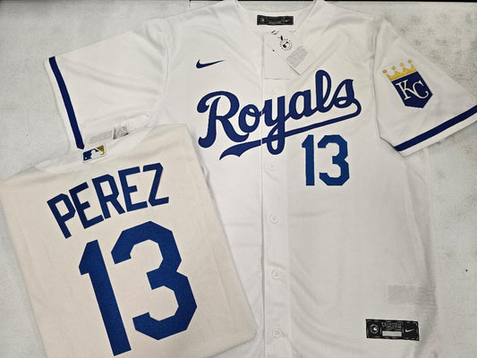 Nike Kansas City Royals SALVADOR PEREZ Sewn Baseball Jersey WHITE
