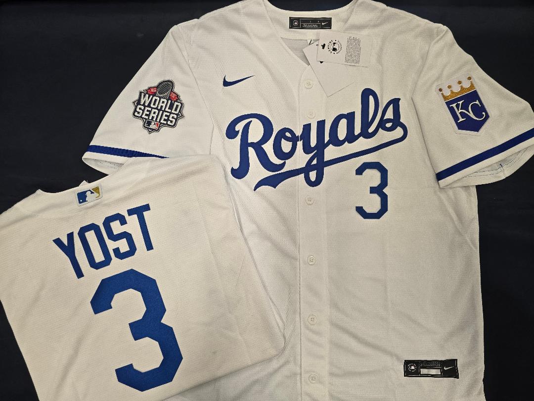 Nike Kansas City Royals NED YOST 2015 WORLD SERIES Sewn Baseball Jersey WHITE
