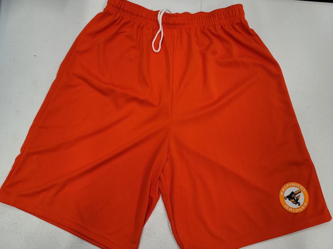 Mens MLB BALTIMORE ORIOLES Moisture Wick Dri Fit Embroidered Logo SHORTS ORANGE