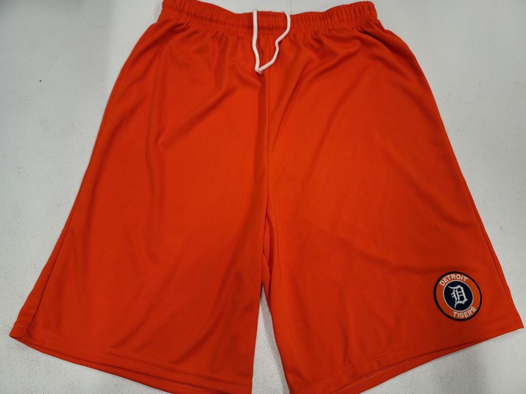 Mens MLB DETROIT TIGERS Moisture Wick Dri Fit SHORTS Embroidered Logo ORANGE