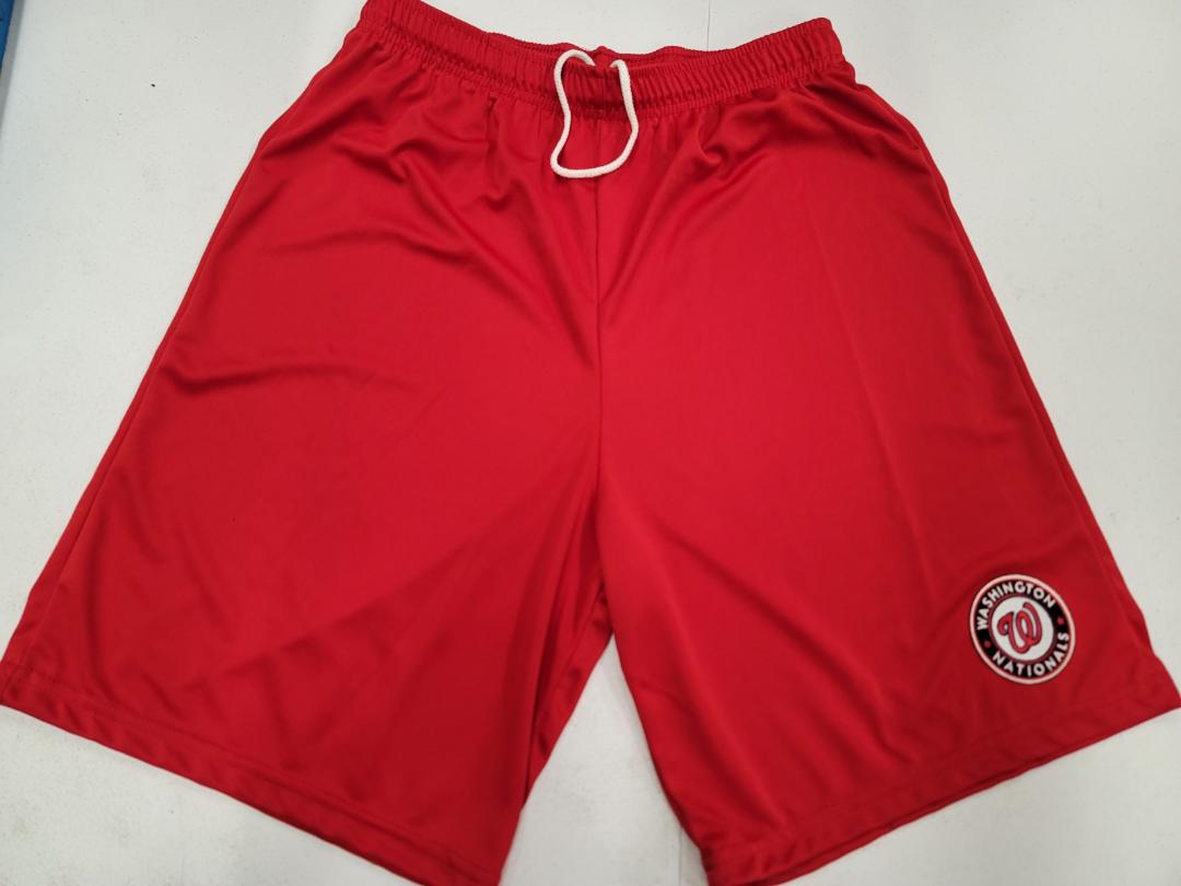 Mens MLB WASHINGTON NATIONALS Moisture Wick Dri Fit Embroidered Logo SHORTS RED