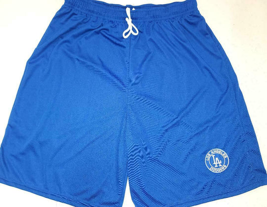 Mens MLB LOS ANGELES DODGERS Moisture Wick Dri Fit SHORTS Embroidered Logo W/Pockets ROYAL