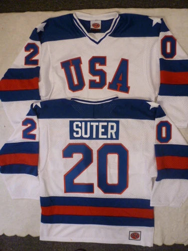 Mens K1 BOB SUTER 1980 Miracle On Ice Hockey Jersey WHITE
