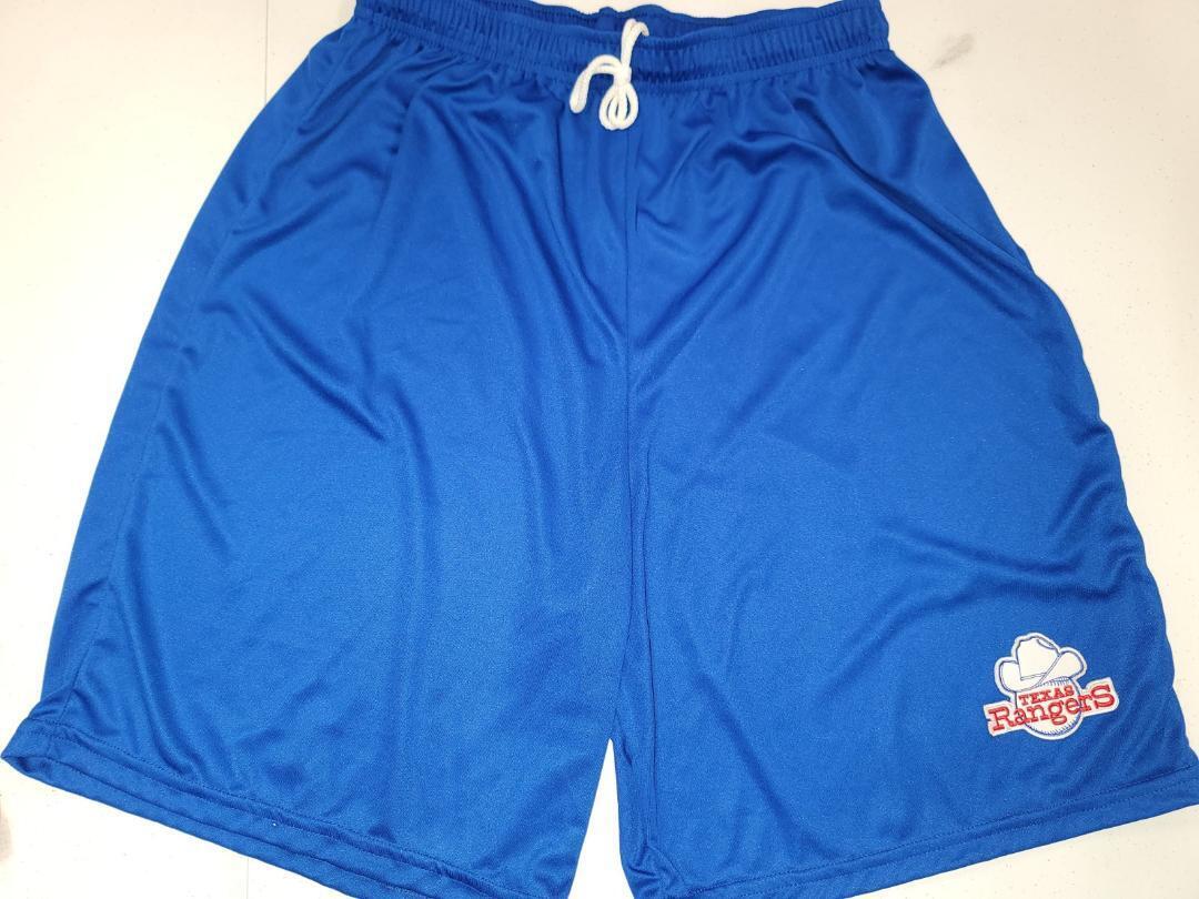 Mens MLB TEXAS RANGERS Moisture Wick Dri Fit SHORTS Embroidered Logo ROYAL