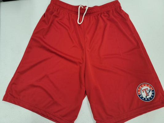 Mens MLB TEXAS RANGERS Moisture Wick Dri Fit SHORTS Embroidered Logo W/POCKETS RED