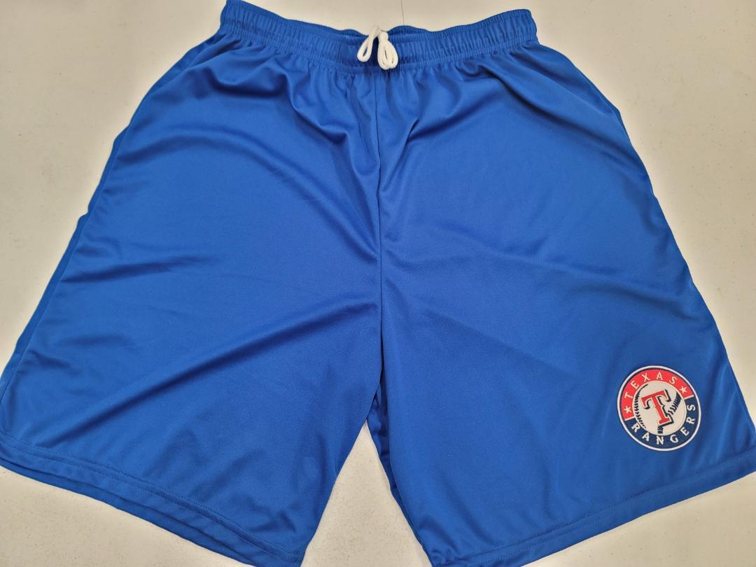 Mens MLB TEXAS RANGERS Moisture Wick Dri Fit SHORTS Embroidered Logo W/POCKETS ROYAL