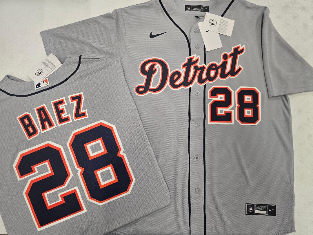 Nike Detroit Tigers JAVIER BAEZ Sewn Baseball Jersey GRAY