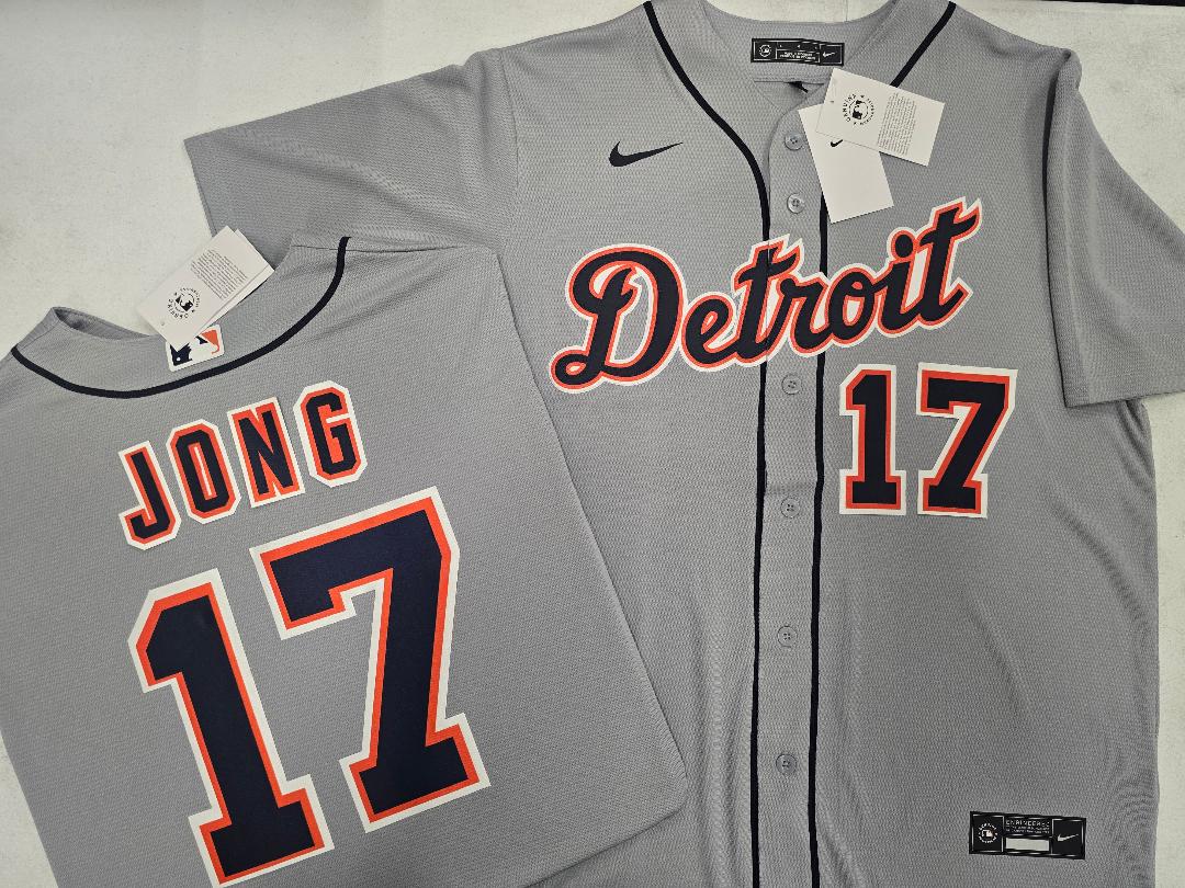 Nike Detroit Tigers JACE JONG Sewn Baseball Jersey GRAY