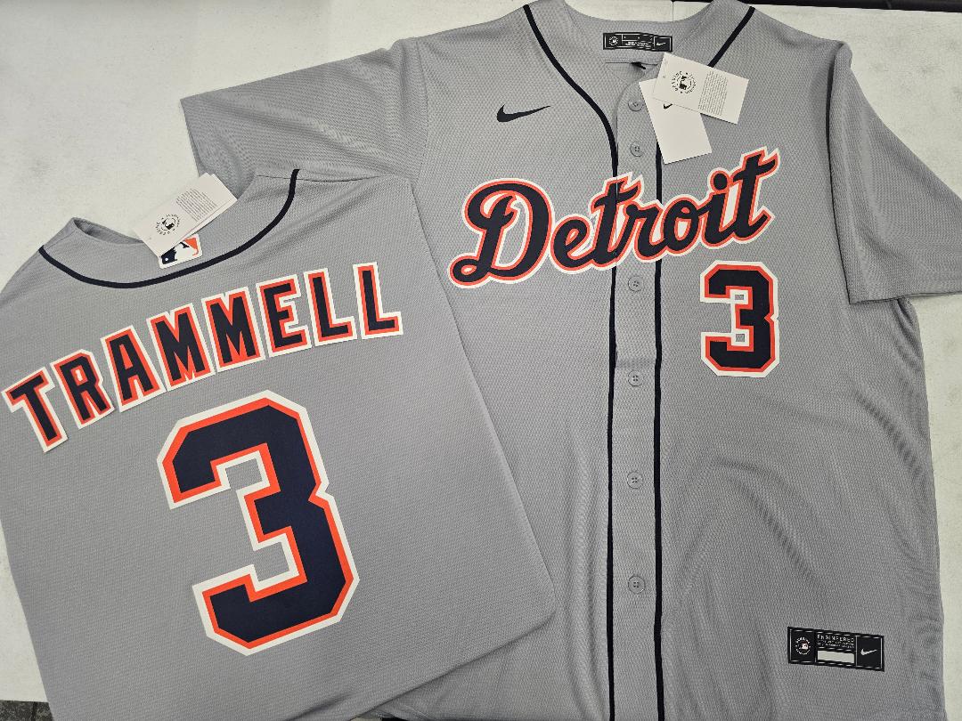 Nike Detroit Tigers ALAN TRAMMELL Sewn Baseball Jersey GRAY