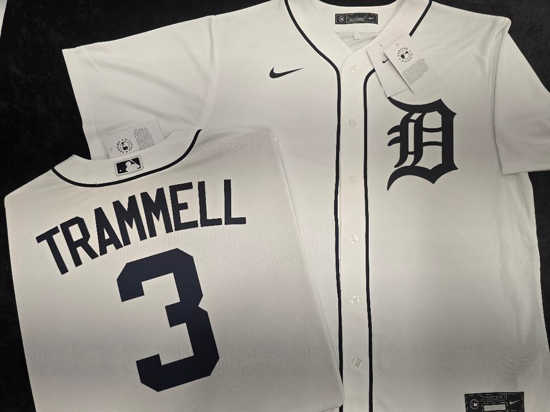 Nike Detroit Tigers ALAN TRAMMELL Sewn Baseball Jersey WHITE