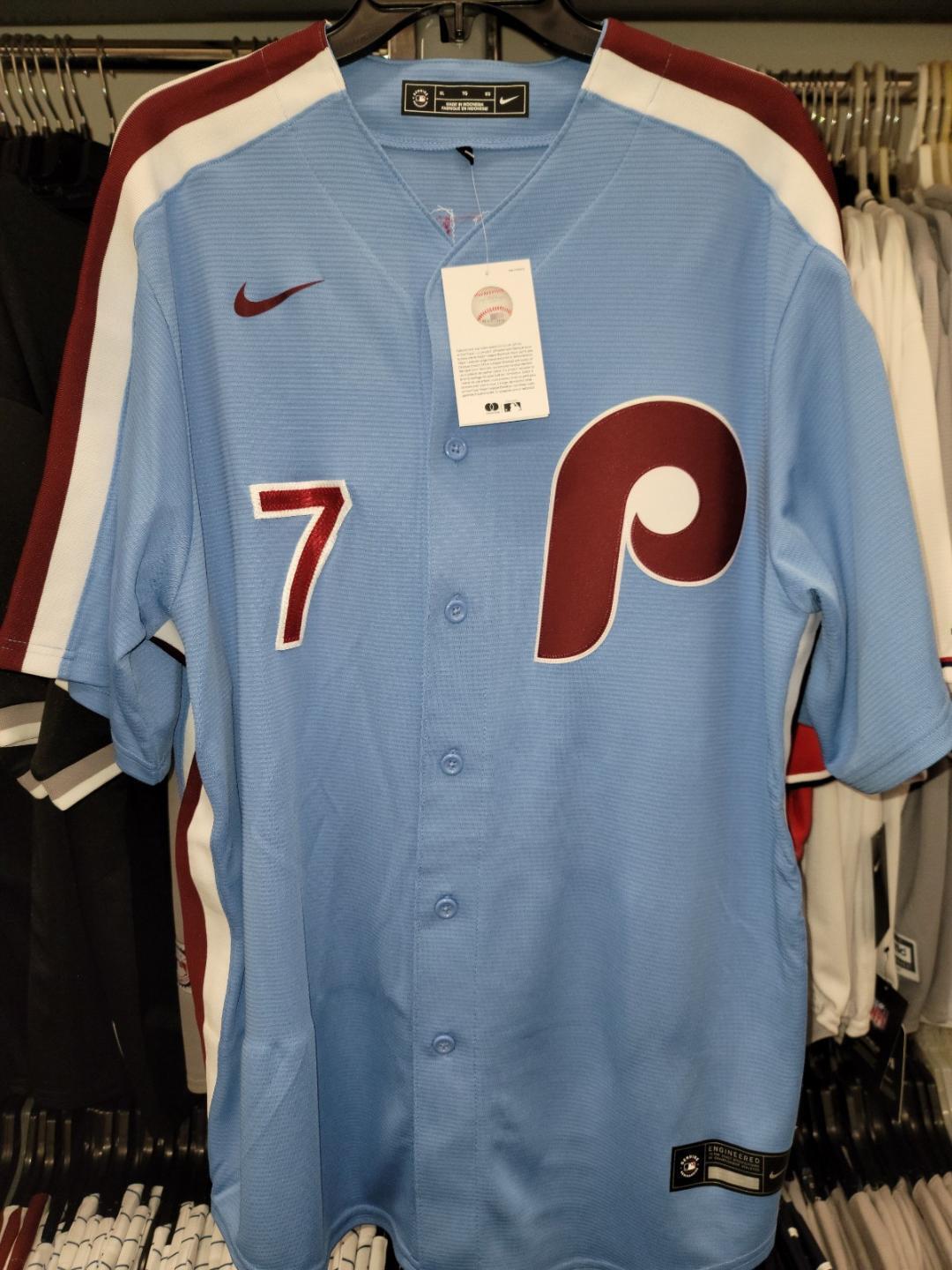 Nike Philadelphia Phillies TREA TURNER Sewn Throwback Baseball Jersey Blue