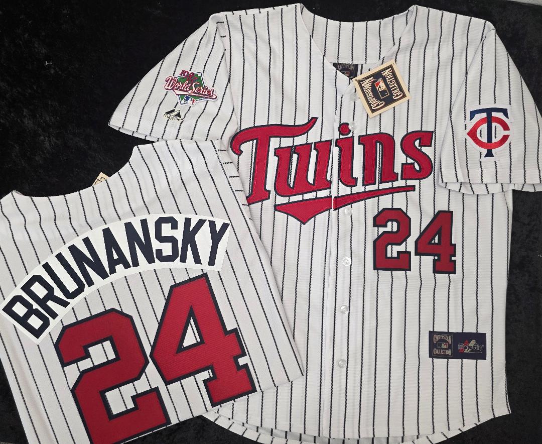 Majestic Minnesota Twins TOM BRUNANSKY 1987 World Series Baseball Jersey White P/S
