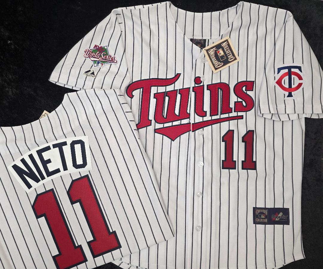 Majestic Minnesota Twins TOM NIETO 1987 World Series Baseball Jersey White P/S