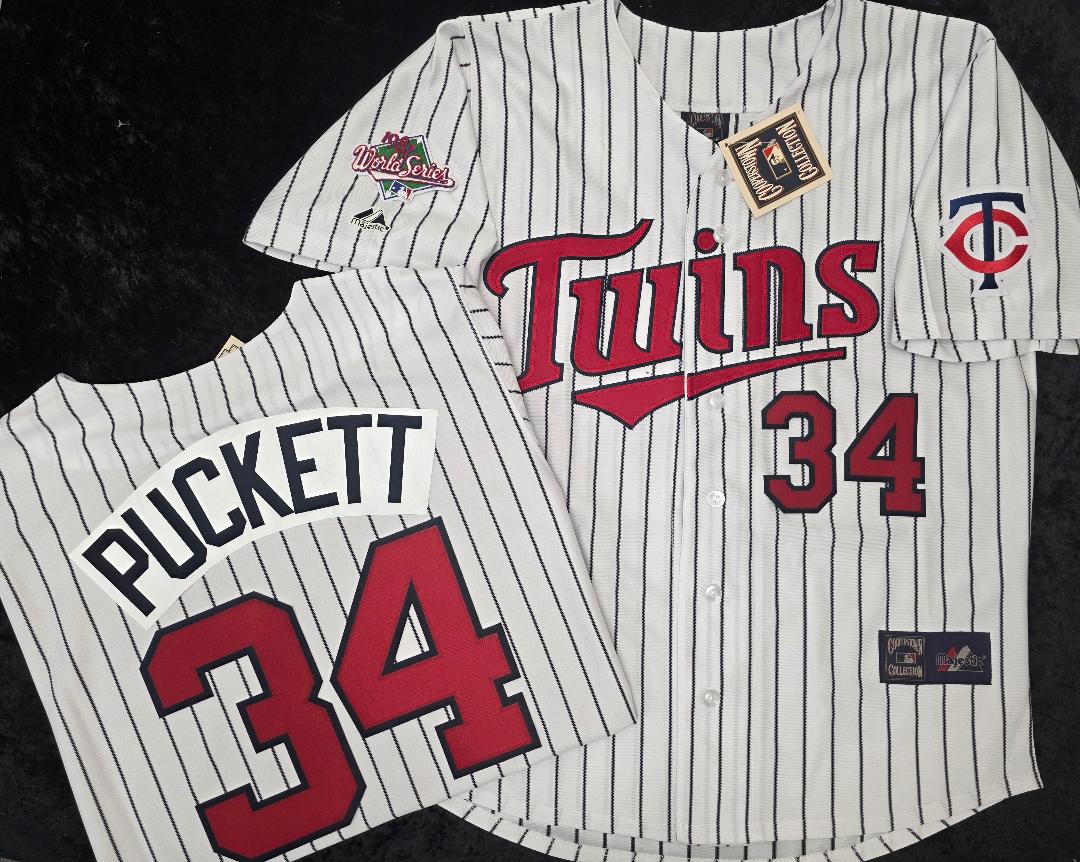 Majestic Minnesota Twins KIRBY PUCKETT 1987 World Series Baseball Jersey White P/S