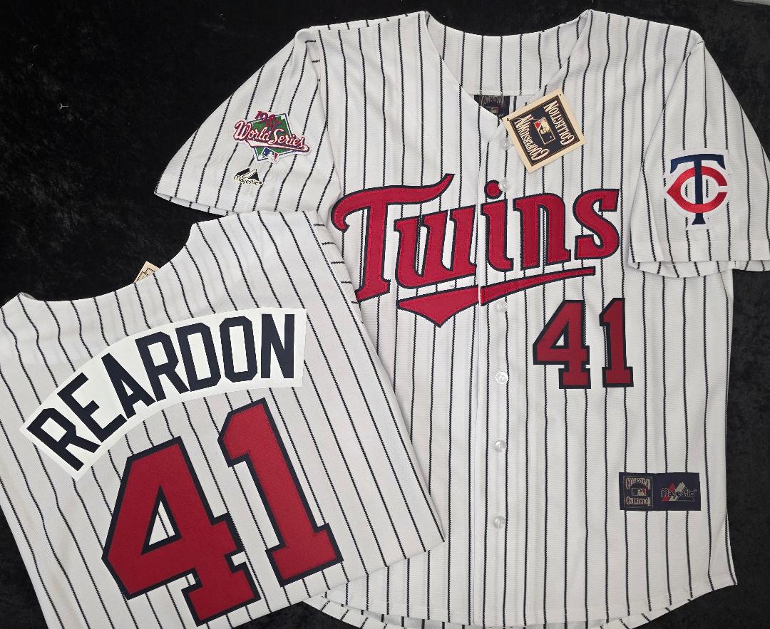 Majestic Minnesota Twins JEFF REARDON 1987 World Series Baseball Jersey White P/S