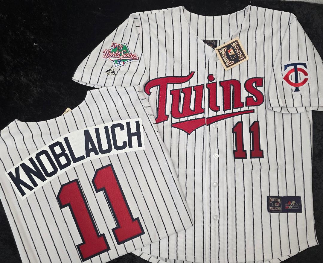 Majestic Minnesota Twins CHUCK KNOBLAUCH 1991 World Series Baseball Jersey White P/S