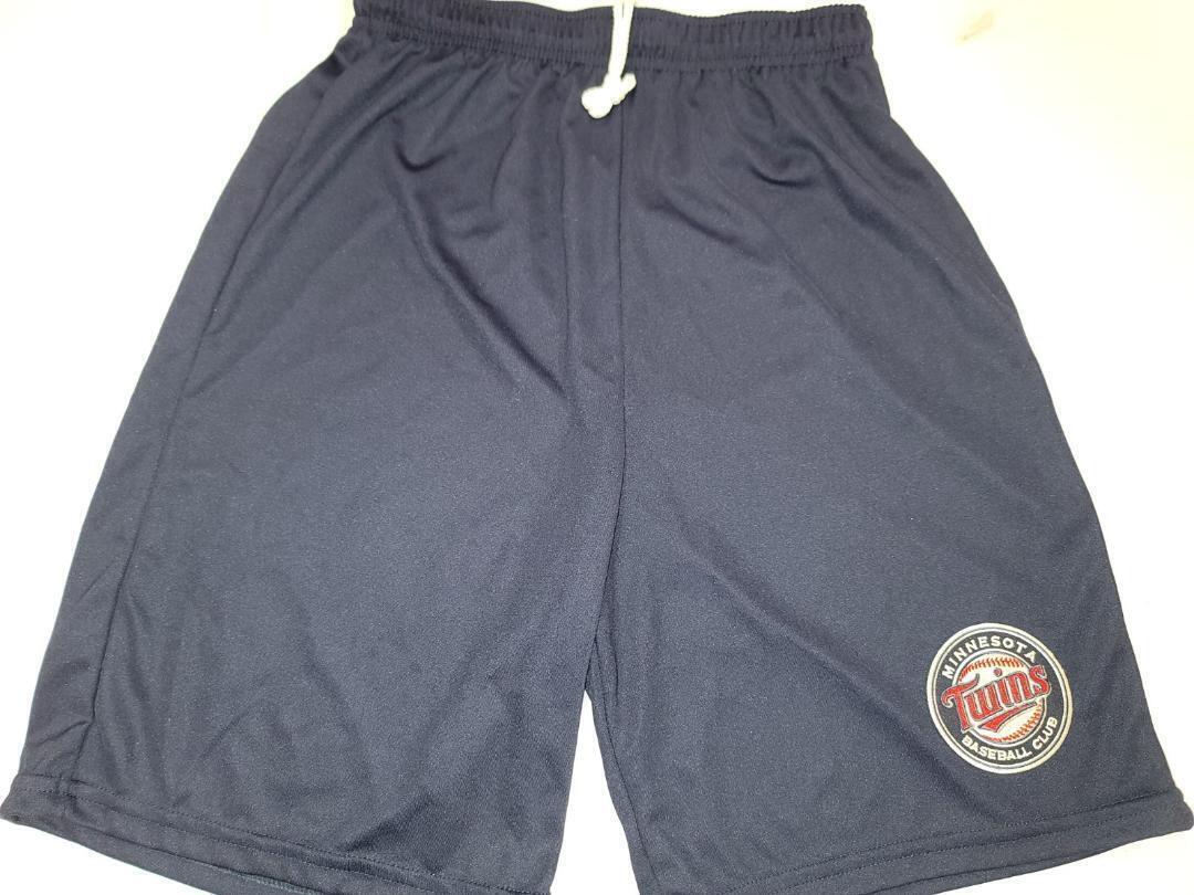 Mens MLB MINNESOTA TWINS Moisture Wick Dri Fit SHORTS Embroidered Logo W/POCKETS NAVY
