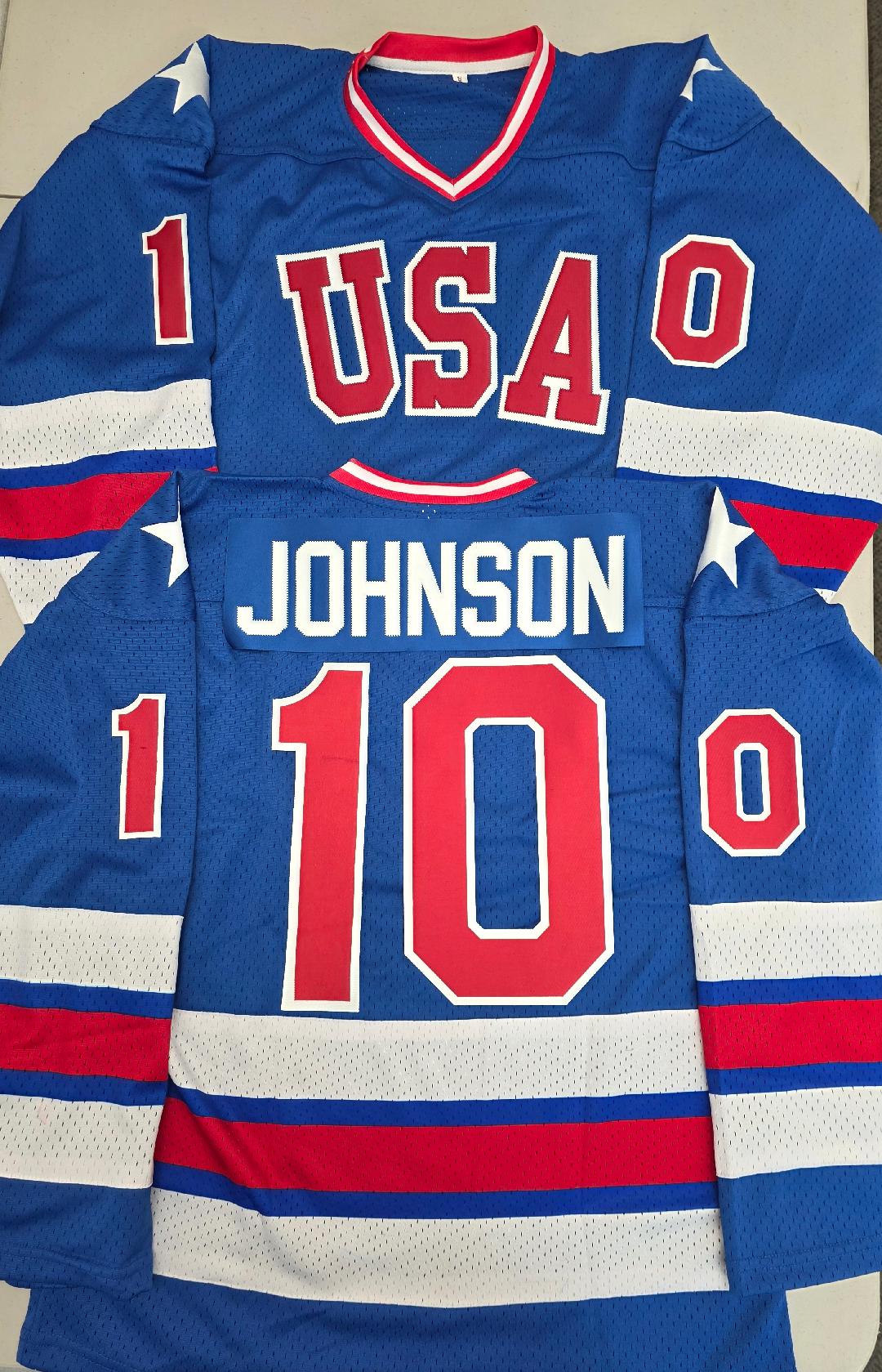 Mens MARK JOHNSON 1980 Miracle On Ice Hockey Jersey BLUE