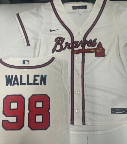 WOMENS Nike Atlanta 98 Braves MORGAN WALLEN Sewn Baseball Jersey WHITE