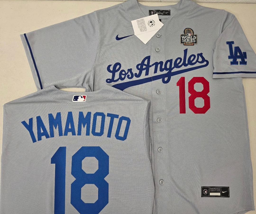 Nike Los Angeles Dodgers YOSHINOBU YAMAMOTO 2024 World Series Baseball Jersey GRAY