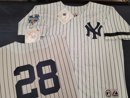 Majestic New York Yankees DAVID JUSTICE 2000 World Series Baseball JERSEY White P/S (Bob Lemon)