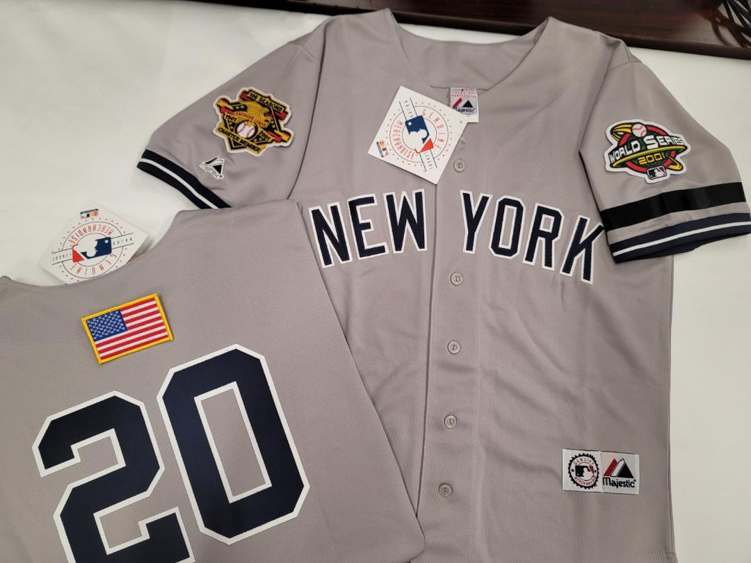Majestic New York Yankees JORGE POSADA 2001 World Series Baseball Jersey GRAY (9/11 Memorial)