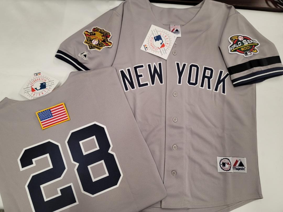 Majestic New York Yankees DAVID JUSTICE 2001 World Series Baseball Jersey GRAY (9/11 Memorial)