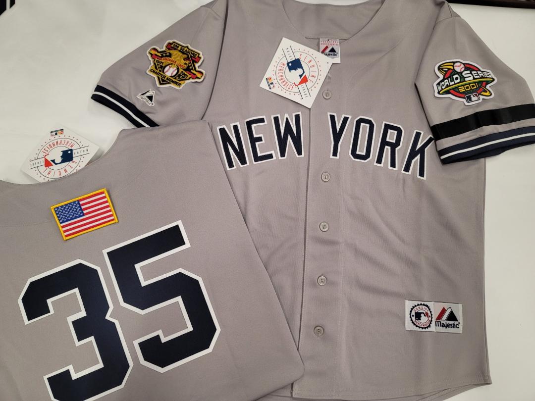 Majestic New York Yankees MIKE MUSSINA 2001 World Series Baseball Jersey GRAY (9/11 Memorial)