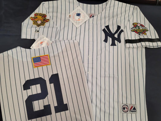 Majestic New York Yankees PAUL O'NEILL 2001 World Series Baseball JERSEY White P/S (9/11 Memorial)