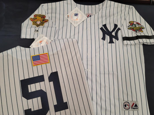 Majestic New York Yankees BERNIE WILLIAMS 2001 World Series Baseball JERSEY White P/S (9/11 Memorial)